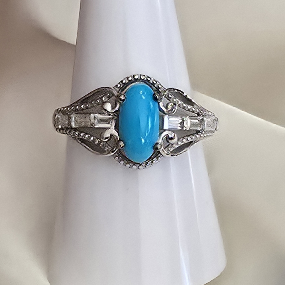 Arizona Sleeping Beauty Turquoise,White Topaz Platinum Over Sterling Silver Ring